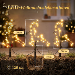 Salcar LED Rentier Garten Deko 30 cm – 3er Set Weihnachtsleuchten mit 8 Lichtmodi
