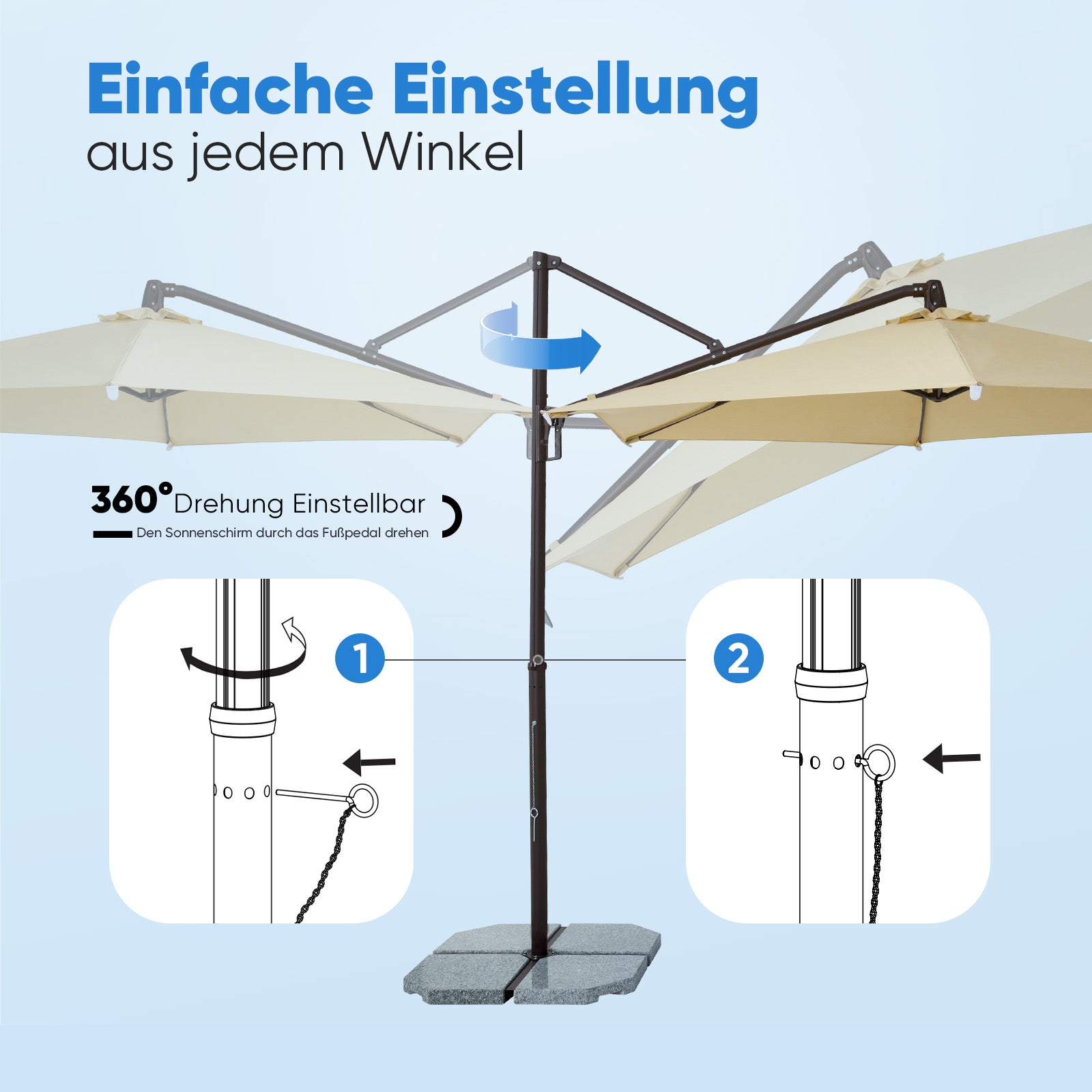 Sekey Ampelschirm 300 cm – Aluminium Sonnenschirm mit 360° Drehung, Neigefunktion, UV50+ Schutz