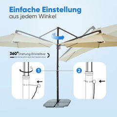 Sekey Ampelschirm 300 cm – Aluminium Sonnenschirm mit 360° Drehung, Neigefunktion, UV50+ Schutz Sekey