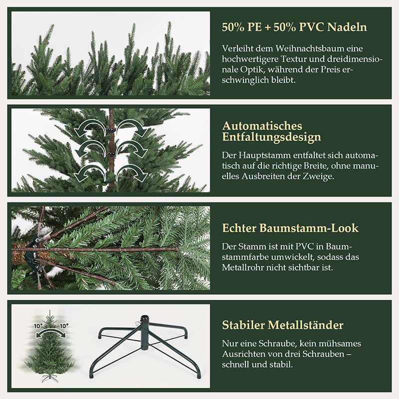 Salcar 180/210cmArtificial Christmas tree, noble fir, with 1204/1609 PE branches and 398/658 PVC branches