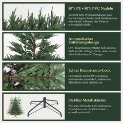 Salcar 180/210cmKünstlicher Weihnachtsbaum, Edeltanne, mit 1204/1609 PE-Zweigen und 398/658 PVC-Zweigen