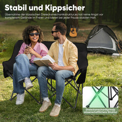 Sunula Faltbarer Campingsofa für 2 Personen, Tragbarer Campingstuhl bis 150 kg, Mit Armlehne und Tragetasche, Outdoor-Faltstuhl, Ideal für Picknick, Camping, Garten, Balkon, Angeln