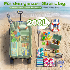 Sekey Bollerwagen faltbar mit Luftreifen 23×10 cm – Strand Bollerwagen klappbar bis 200 kg, 200L Transportwagen für Strand, Camping & Familie