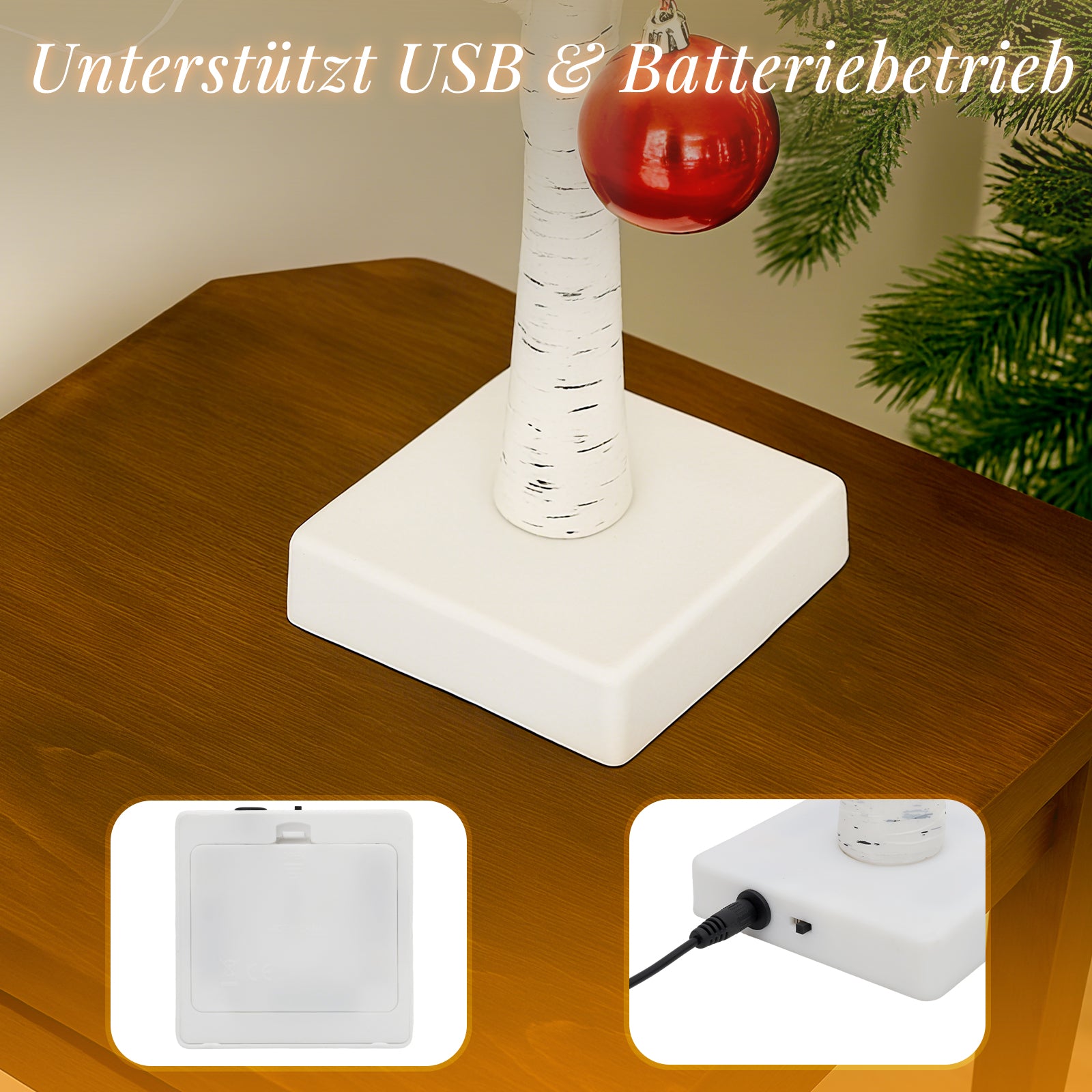 SALCAR LED Lichterbaum 60 cm, Birke mit 24 warmweißen LEDs, USB/Batteriebetrieben, Weihnachts- und Partydeko für Zuhause, Geburtstag, Hochzeit, Innendekoration