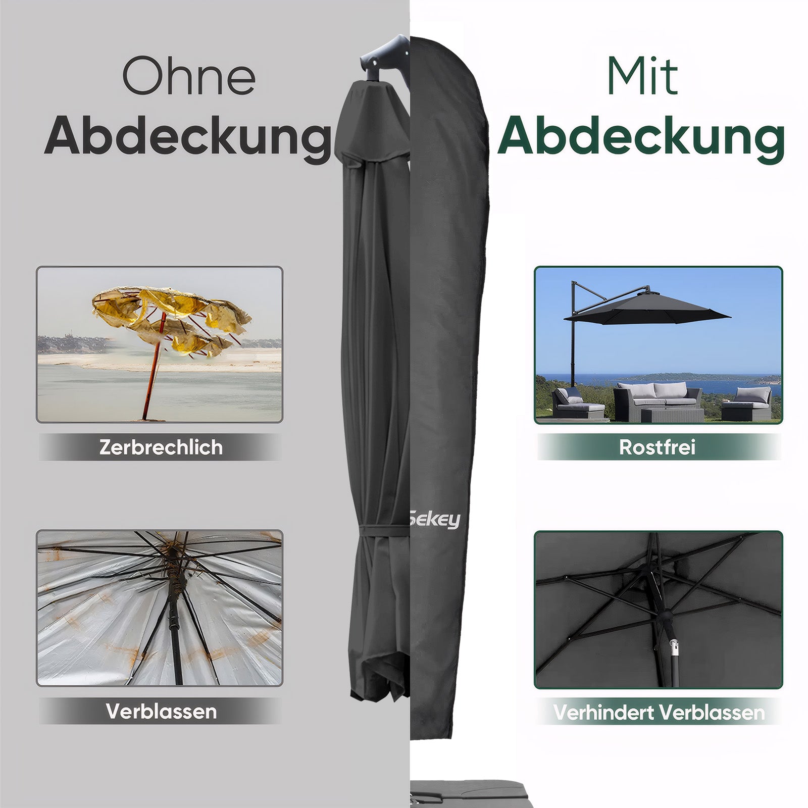 Sekey 265 x 48/70 cm protective cover for 300 cm cantilever umbrella, made of polyester fabric
