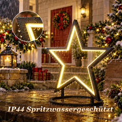 SALCAR LED Garden Stake Star made of Metal – 50 cm Christmas Star with 100 LEDs, Warm White, IP44 Waterproof, Garden Star Light with Ground Spike &amp; Stand, For Indoor &amp; Outdoor Use