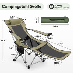 Sunula Klappbarer Campingstuhl, Liegestuhl 2-in-1, Belastbar bis 100 kg, Abnehmbare Fußablage, Getränkehalter, Tragetasche, Leicht, Verstellbare Rückenlehne, Für Angeln, Strand, Camping, Garten, Outdoor