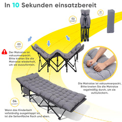Sekey XXL Feldbett Klappbar – 190×71×35 cm überbreit | Stahlrahmen bis 200 kg | 1200D Oxford | Inkl. abnehmbarer Matratze & Seitentasche – Ideal für Camping & Gäste