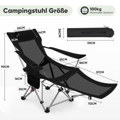 Sunula Klappbarer Campingstuhl, Liegestuhl 2-in-1, Belastbar bis 100 kg, Abnehmbare Fußablage, Getränkehalter, Tragetasche, Leicht, Verstellbare Rückenlehne, Für Angeln, Strand, Camping, Garten, Outdoor