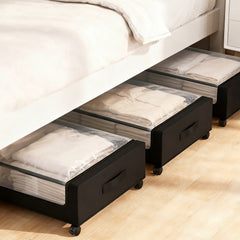 Sekey Unterbett-Aufbewahrungsbox mit Rollen – 78 × 44 × 14 cm, Metallrahmen & PVC-Fenster für Kleidung & Bettwäsche