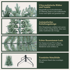 Salcar Künstlicher Weihnachtsbaum aus PE & unsichtbaren PVC-Spitzen – Natürliche graugrüne Tanne mit Schnellaufbau-Klappsystem & stabilem Metallständer (150 cm / 180 cm / 210 cm)