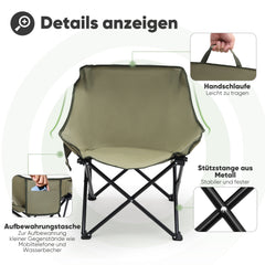 Sunula Campingstuhl Faltbar Ultraleicht, 1/2 Stück, Tragbar mit Tragetasche und Seitentaschen, 100 kg Belastbar, Rutschfeste Füße, Mondstuhl Design, Für Camping, Angeln, Picknick, Garten, Strand, 600D Oxford-Stoff