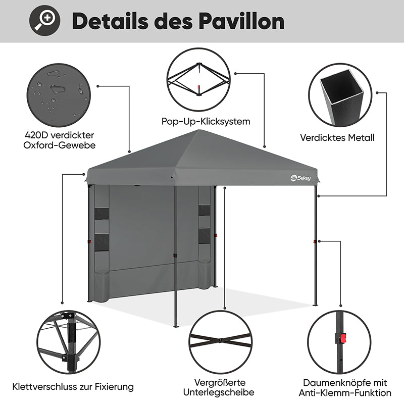 Sekey 300 x 300 cm Faltpavillon mit 1 Seitenteilen