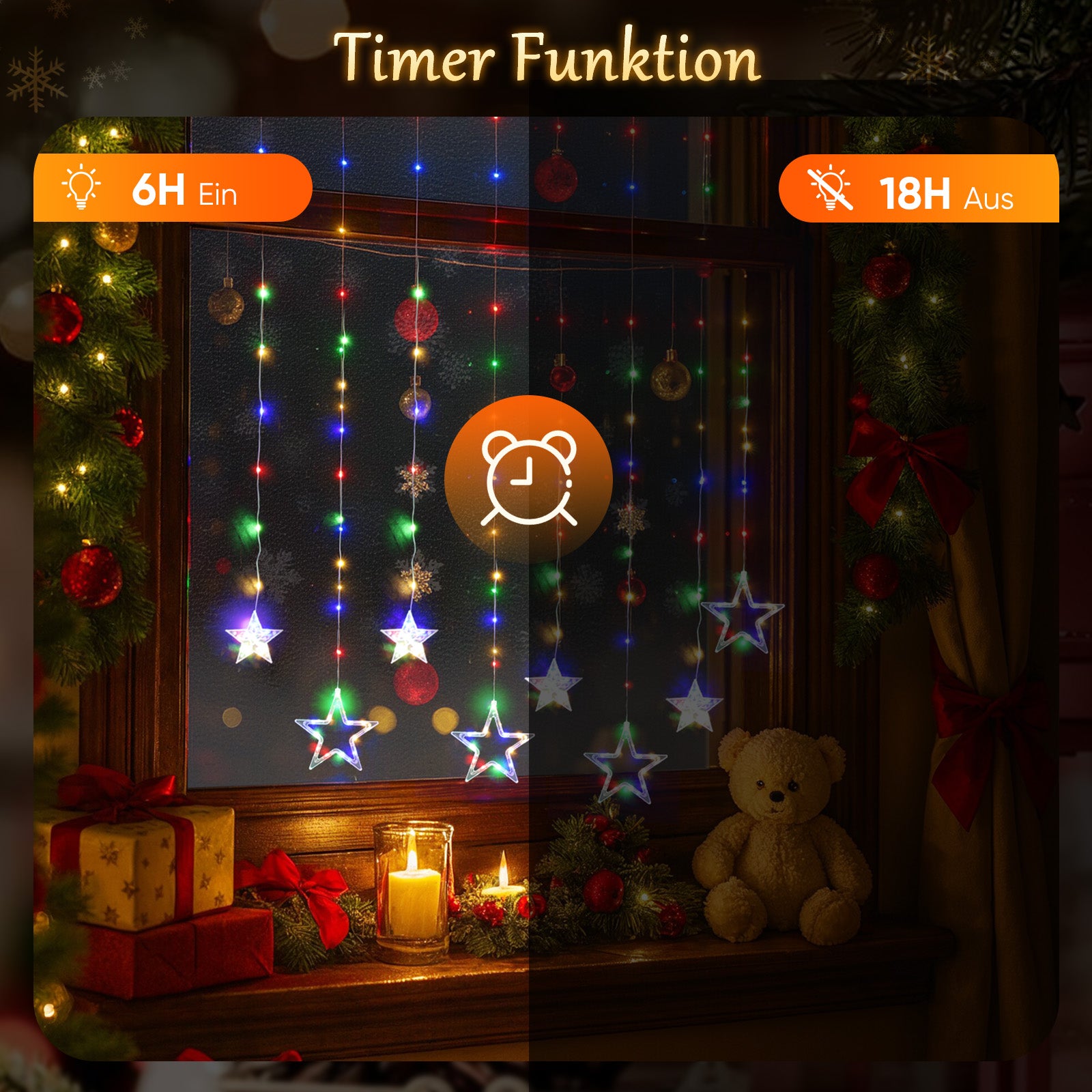 SALCAR LED Sterne Lichtervorhang, 2m 160 LEDs, 10 Sterne, 8 Modi, Timer & Memory – Weihnachtsbeleuchtung für Innen & Außen, Warmweiß/Bunt, IP44 Wasserdicht
