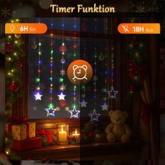 Salcar LED Sterne Lichtervorhang, 2m 160 LEDs, 10 Sterne, 8 Modi, Timer & Memory – Weihnachtsbeleuchtung für Innen & Außen, Warmweiß/Bunt, IP44 Wasserdicht