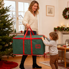 SALCAR Grüne Aufbewahrungsbox für 128 Weihnachtskugeln – Faltbare Christbaumkugel-Box 64,8×32,3×34,2 cm mit 128 Fächern, Tragegriffen & Doppelreißverschluss