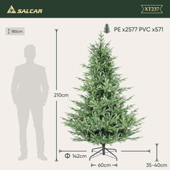 SALCAR Artificial Christmas Tree 150/180/210 cm, 90% PE Injection Molded Premium Fir Tree, Lifelike Christmas Tree with Metal Stand &amp; Gloves – Sealed, Foldable &amp; Reusable