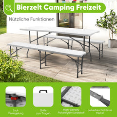 Sekey 3-tlg. Bierzeltgarnitur 180 cm – Klappbares Gartenmöbel-Set mit Tisch & 2 Bänken, Wetterfest & Tragbar für Garten, Balkon & Camping Sekey