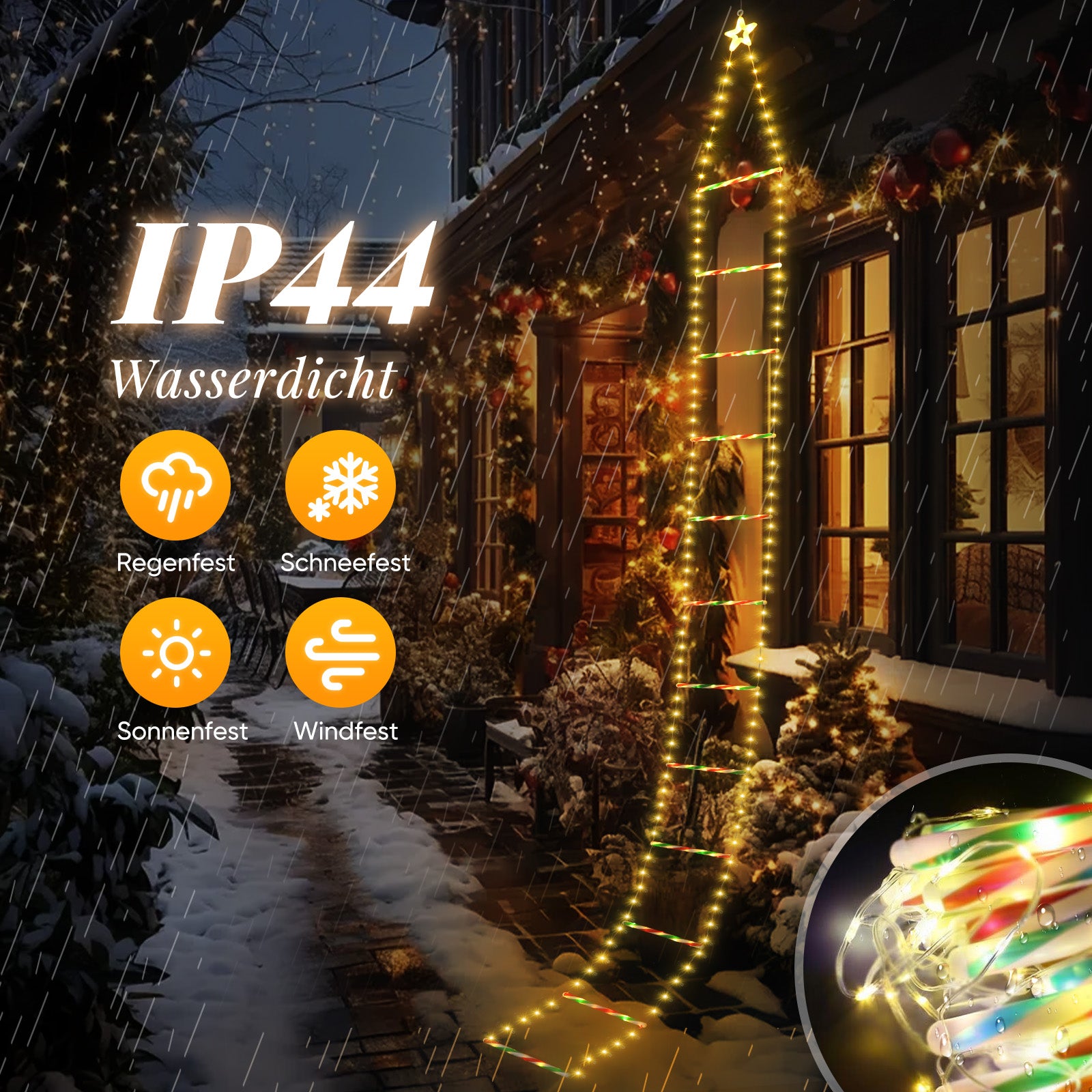 SALCAR LED Weihnachts Leiter Lichterkette 3 m, 260 LEDs, Warmweiß & Bunt, 9 Modi, Timer & Memory, IP44 Wasserdicht, Weihnachtsbeleuchtung für Innen & Außen