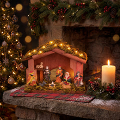 Salcar Weihnachtskrippe aus Holz mit Figuren – 20 LEDs, Batteriebetrieben, 23,5 cm Weihnachtsdeko