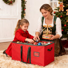 Salcar Rote Aufbewahrungsbox für 128 Weihnachtskugeln – Faltbare Christbaumkugel-Box 64,8×32,3×34,2 cm mit 128 Fächern, Tragegriffen & Doppelreißverschluss
