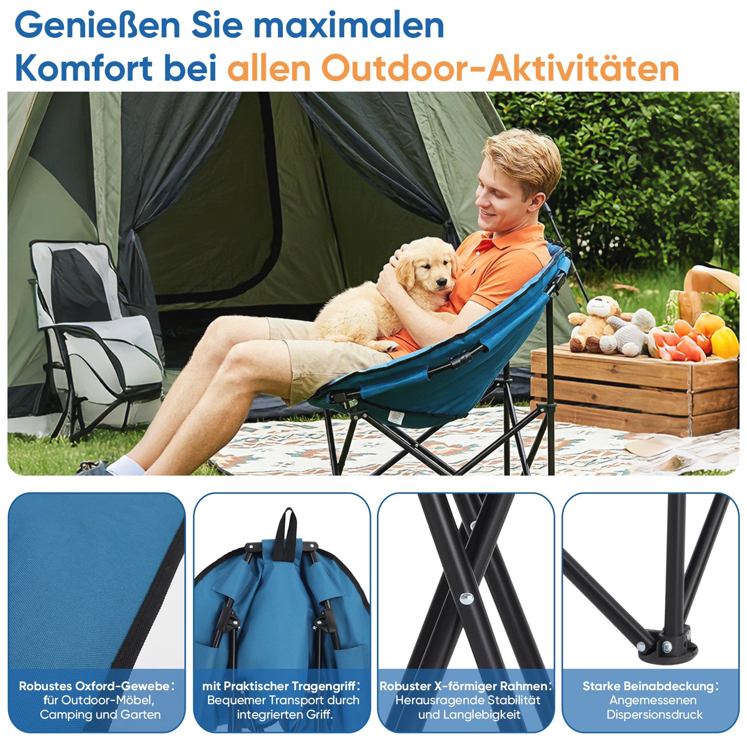 campingstuhl komfort klappbar Sekey XXL Moonchair Campingstuhl klappbar bis 140 kg – Gepolsterter Ga – sekeymall