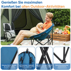 Sekey XXL Moonchair Campingstuhl klappbar bis 140 kg – Gepolsterter Garten- & Outdoor-Stuhl mit hoher Rückenlehne, Blau