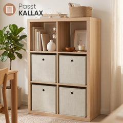Sekey Aufbewahrungsboxen 6er Set 33 × 33 × 33 cm – Faltbare Stoffboxen mit Grifföse, stabile Ordnungsboxen für Kallax-Regale, Beige