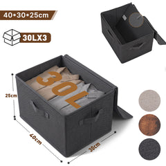Sekey Aufbewahrungsboxen 3er Set mit Deckel | Stoffboxen 40 × 30 × 25 cm – formstabil, faltbar & vielseitig einsetzbar