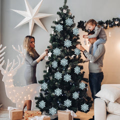 Salcar 24 Stück Schneeflocken Weihnachtsdeko Blau – Glitter Schneeflocken Anhänger Ø10cm, Wiederverwendbarer Weihnachtsbaumschmuck für Winter & Festtage Salcar