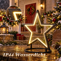 SALCAR LED Garden Stake Star made of Metal – 50 cm Christmas Star with 100 LEDs, Warm White, IP44 Waterproof, Garden Star Light with Ground Spike &amp; Stand, For Indoor &amp; Outdoor Use