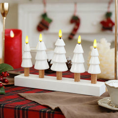Salcar LED Weihnachtskerzenbaum – 5-flammiger Tischleuchter aus Holz, Warmweiß – Batteriebetriebenes LED Dekolicht für Advent & Weihnachten