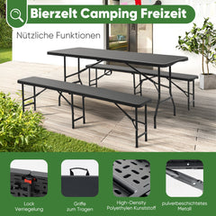 Sekey 3-tlg. Bierzeltgarnitur 180 cm – Klappbares Gartenmöbel-Set mit Tisch & 2 Bänken, Wetterfest & Tragbar für Garten, Balkon & Camping Sekey