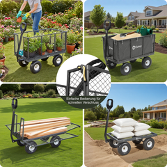 Sekey 3-in-1 Bollerwagen 500 kg – Gartenwagen mit abnehmbaren Seitenwänden & 10-Zoll-Gummireifen, leise & rostfrei, schnelle Montage in 8 Minuten, Plattform- & Transportwagen
