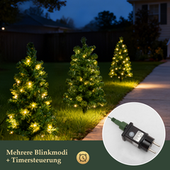 SALCAR 3er-Set Künstlicher Weihnachtsbaum 60 cm mit warmweißer LED-Beleuchtung – PVC Tannenzweige mit Erdspieß, Außenbereich & Gartendeko mit Fernbedienung & Timer