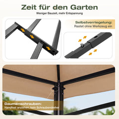 Sekey garden gazebo 3x3 m, garden tent with mosquito net, breathable double roof 160g/㎡ polyester