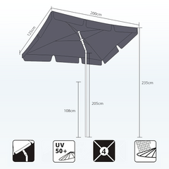 Sekey 200 x 125 cm Balkonschirm Rechteckig mit Schutzhülle, Sonnenschutz UV50+