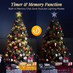 Salcar 3m LED Weihnachtsbaum-Lichterkette mit 10 Girlanden, Sternspitze & 360 LEDs – 8 Modi, Warmweiß, Sicher & Energiesparend Salcar