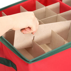 Salcar Rote Aufbewahrungsbox für 128 Weihnachtskugeln – Faltbare Christbaumkugel-Box 64,8×32,3×34,2 cm mit 128 Fächern, Tragegriffen & Doppelreißverschluss