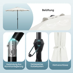 Sekey 300 cm Aluminum Round Garden Parasol, Market Umbrella, Foldable, with Crank