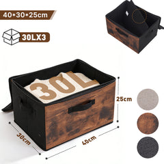 Sekey Aufbewahrungsboxen 3er Set mit Deckel | Stoffboxen 40 × 30 × 25 cm – formstabil, faltbar & vielseitig einsetzbar
