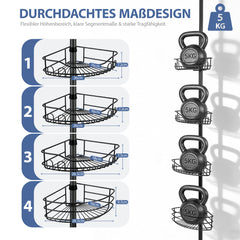 Sekey Duschregal Ohne Bohren – Höhenverstellbares Teleskop-Duschregal 79–315 cm mit 4 festen Körben, Eck-Design & stabiler Stand für Badezimmer