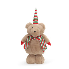 Salcar Weihnachtsfigur Plüsch-Bär 55–70 cm – Stehende Weihnachtsdeko mit verstellbaren Teleskopbeinen, Weicher Plüschbär für Kamin, Fensterbank & Wohnzimmer