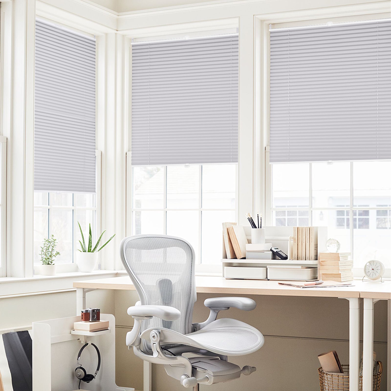 Sekey pleated blinds without drilling, light grey