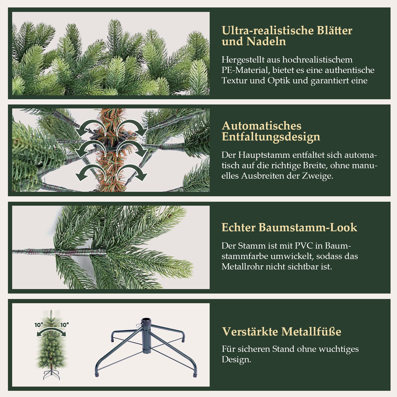 SALCAR Slim Kunst-Weihnachtsbaum 180 cm – Realistischer PE-Tannenbaum in zartgrün, 100 % Spritzguss, naturgetreu & platzsparend