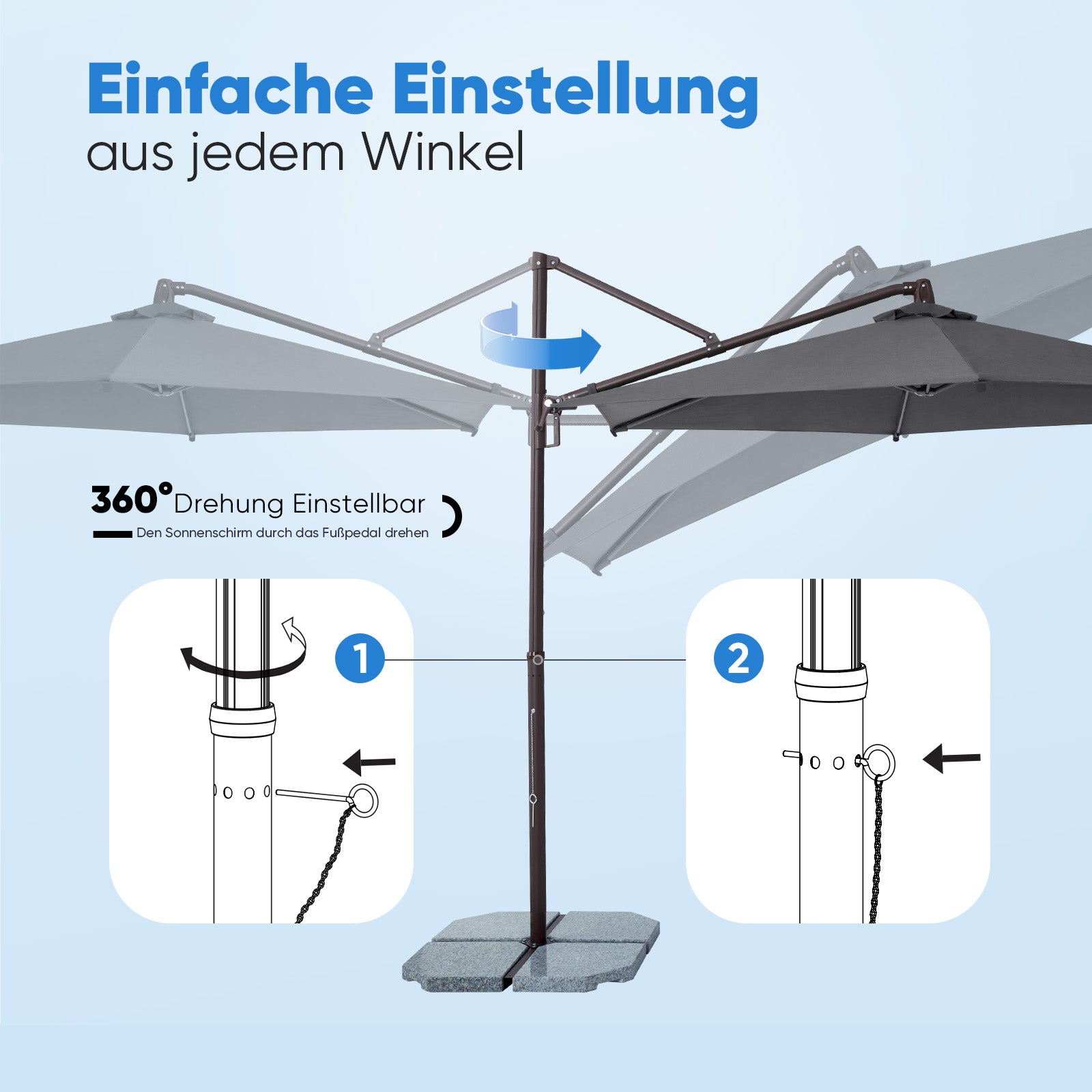 Sekey Ampelschirm 300 cm – Aluminium Sonnenschirm mit 360° Drehung, Neigefunktion, UV50+ Schutz