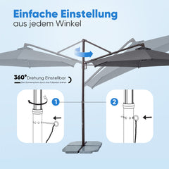 Sekey Ampelschirm 300 cm – Aluminium Sonnenschirm mit 360° Drehung, Neigefunktion, UV50+ Schutz Sekey