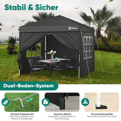 Sekey 3x3 m folding gazebo with 4 side panels and 4 sandbags