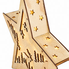 Salcar LED Weihnachtsstern aus Holz – 30 cm, 10 LEDs, Warmweiß, Glitzereffekt, Batteriebetrieb
