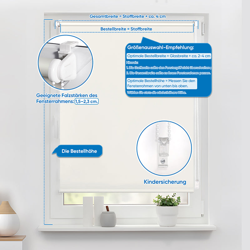 Sekey blackout blind, double-sided, same color and no drilling, cream